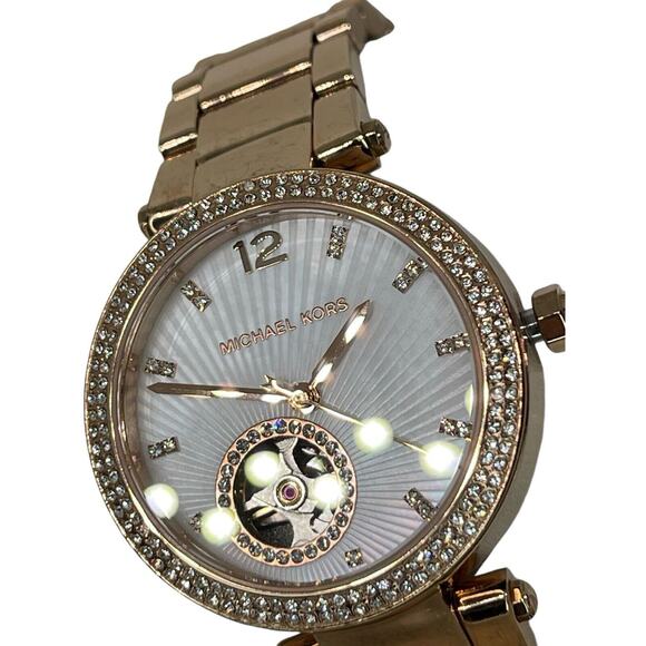 Michael Kors Parker Mother Of Pearl Watch Rose Gold Tone Stainless Steel Crystal - Picture 12 of 16